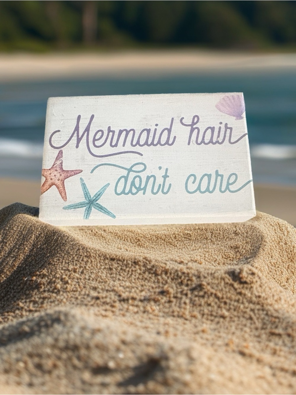 Mermaid Hair Don't Care Beach Sign - Pastel Aqua & Lavender